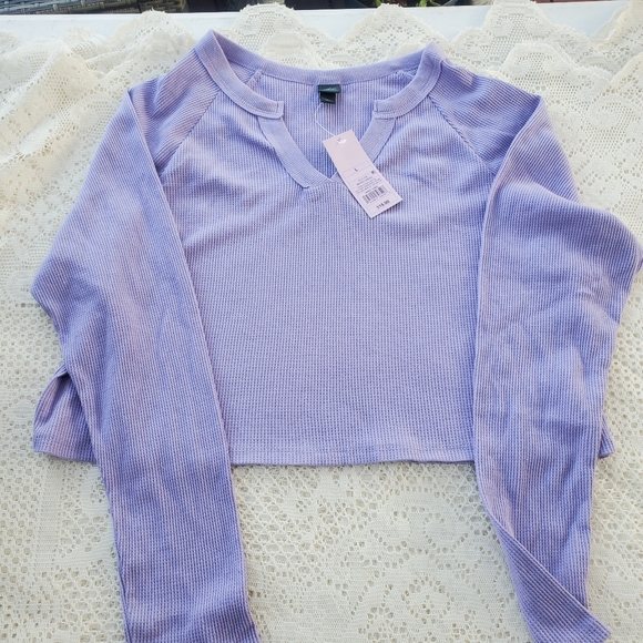 wild fable Tops - Wild Fable Lavender Waffle Knit Crop Top Long Sleeve Women's Size Large NWT